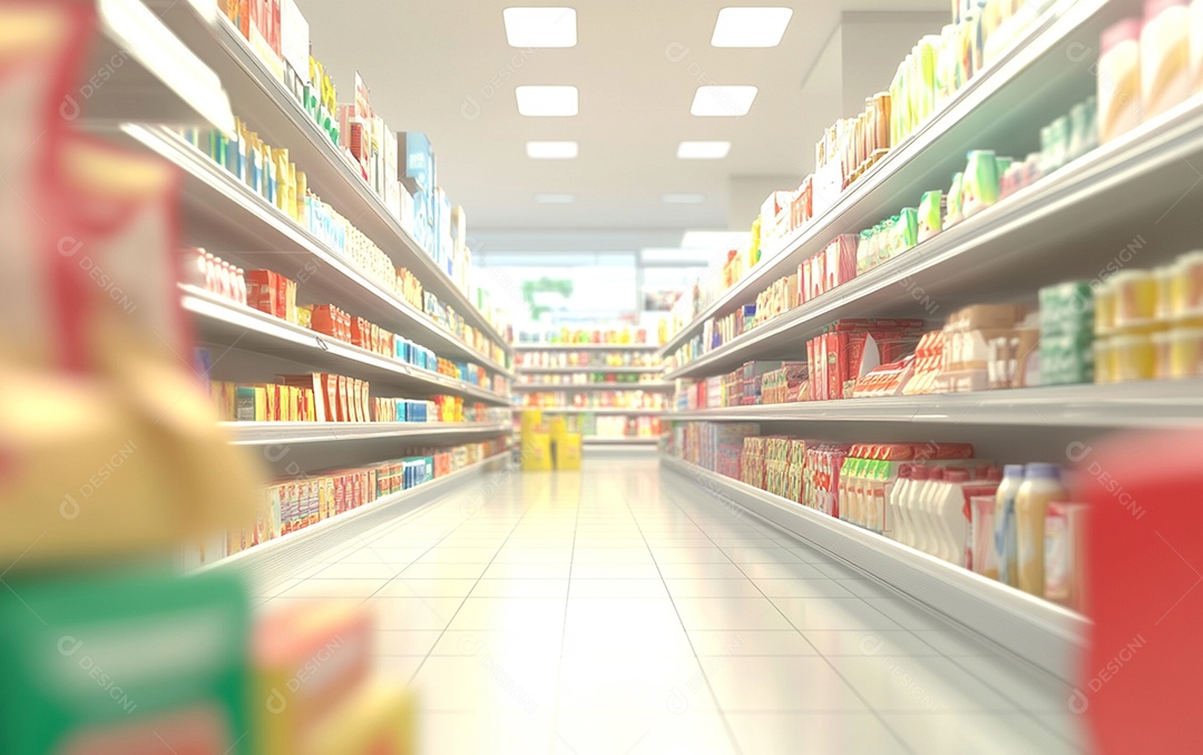 Prateleiras desfocadas em supermercados e lojas de departamentos