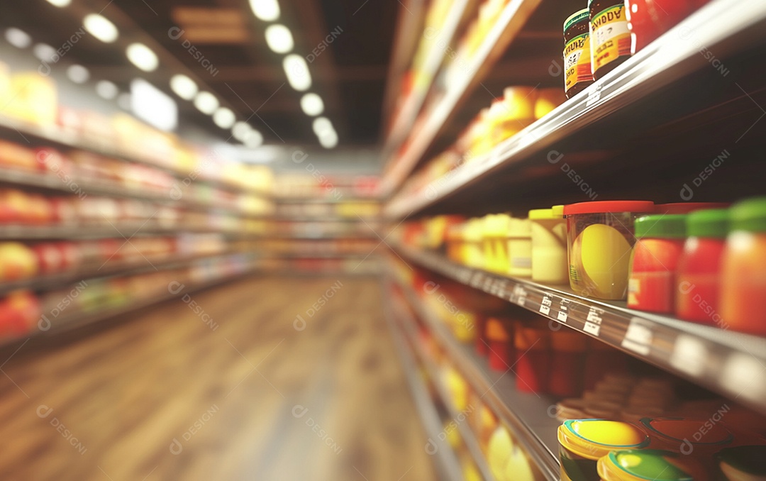 Prateleiras desfocadas em supermercados e lojas de departamentos