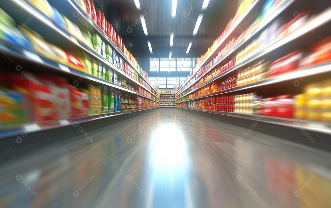 Prateleiras desfocadas em supermercados e lojas de departamentos