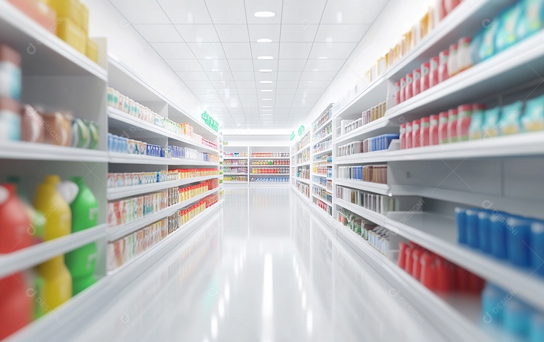 Prateleiras desfocadas em supermercados e lojas de departamentos
