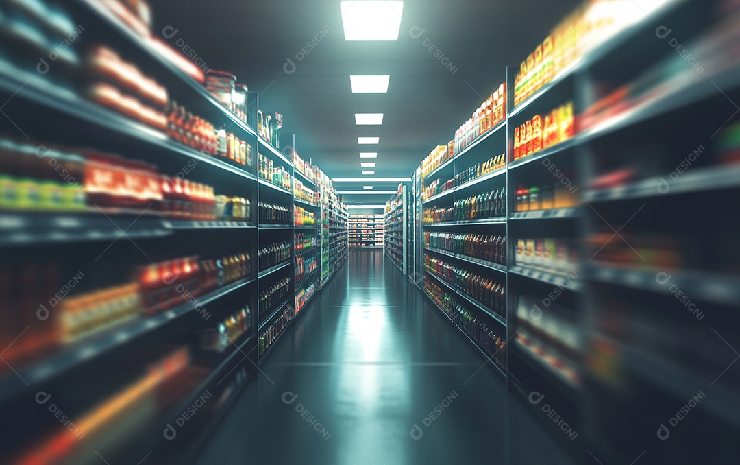Prateleiras desfocadas em supermercados e lojas de departamentos