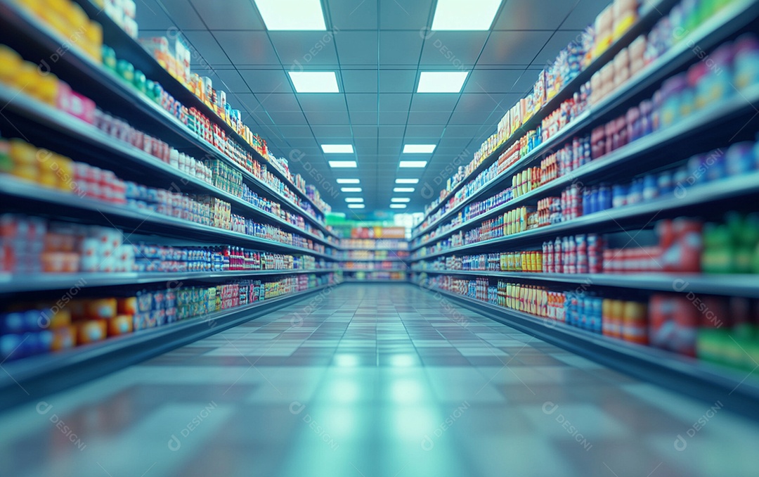 Prateleiras desfocadas em supermercados e lojas de departamentos