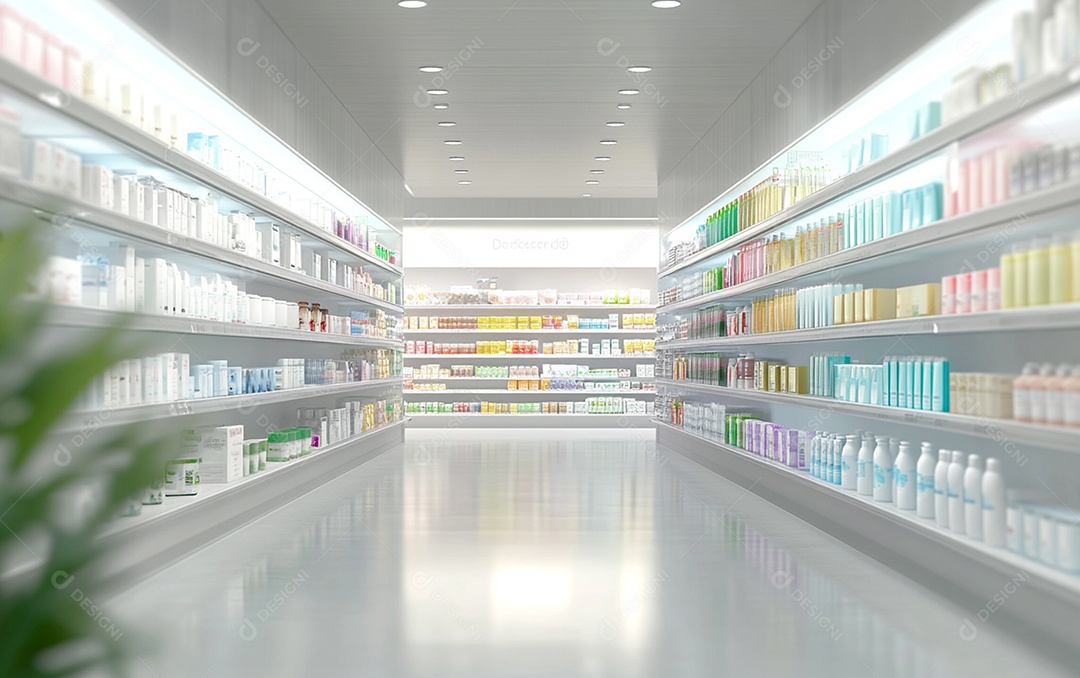 Prateleiras desfocadas em supermercados e lojas de departamentos