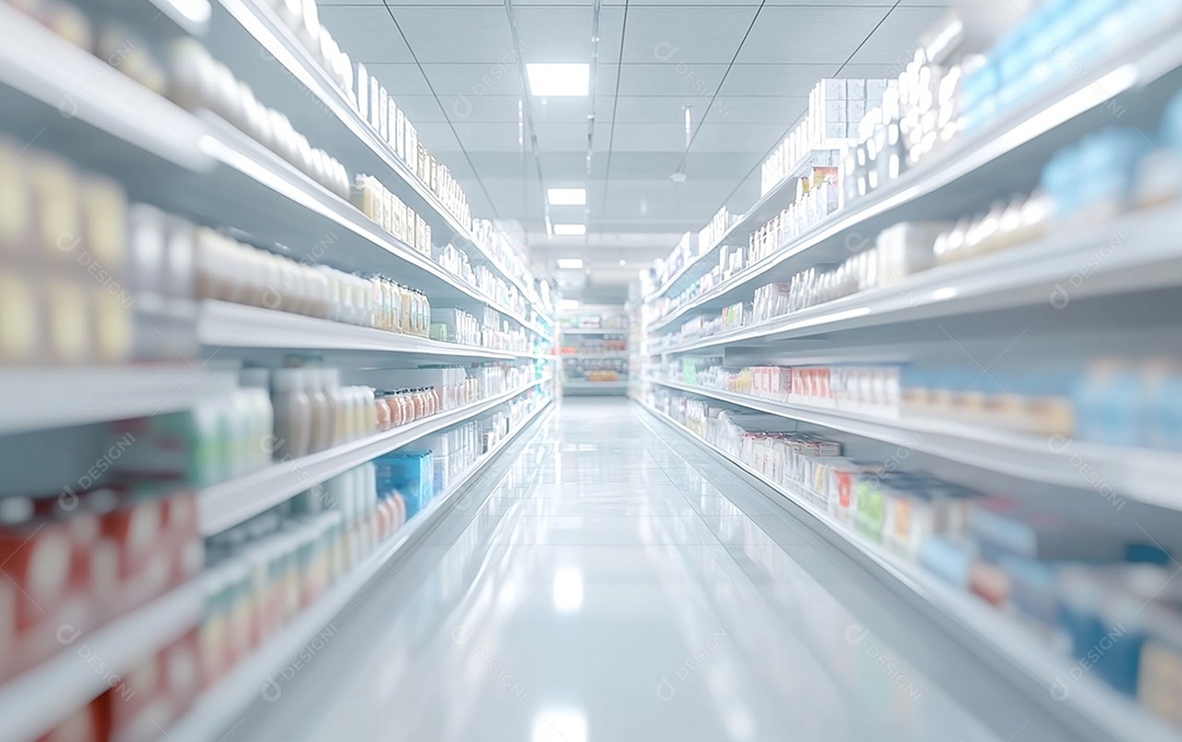 Prateleiras desfocadas em supermercados e lojas de departamentos