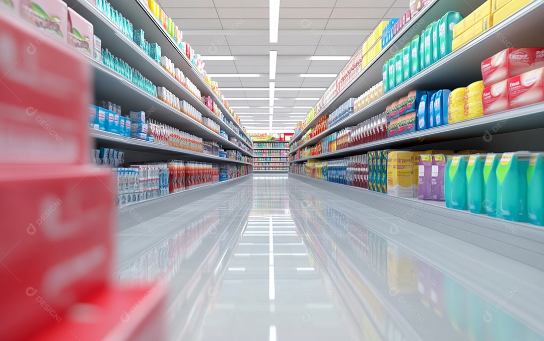 Prateleiras desfocadas em supermercados e lojas de departamentos