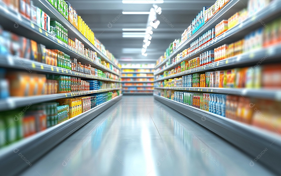 Prateleiras desfocadas em supermercados e lojas de departamentos