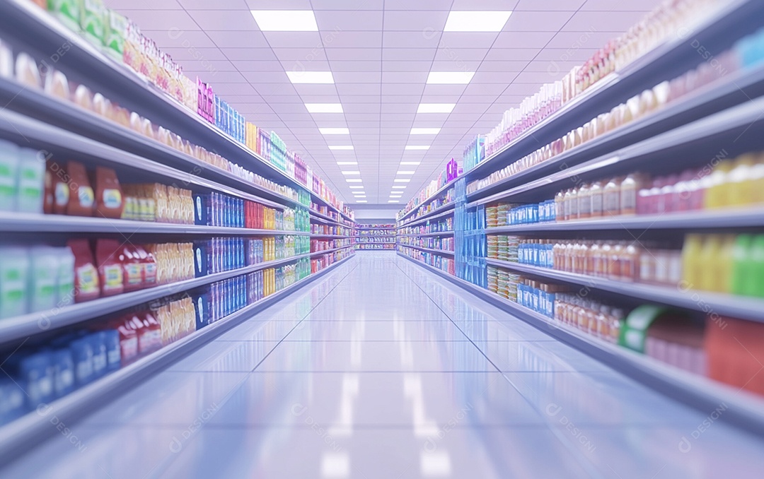 Prateleiras desfocadas em supermercados e lojas de departamentos