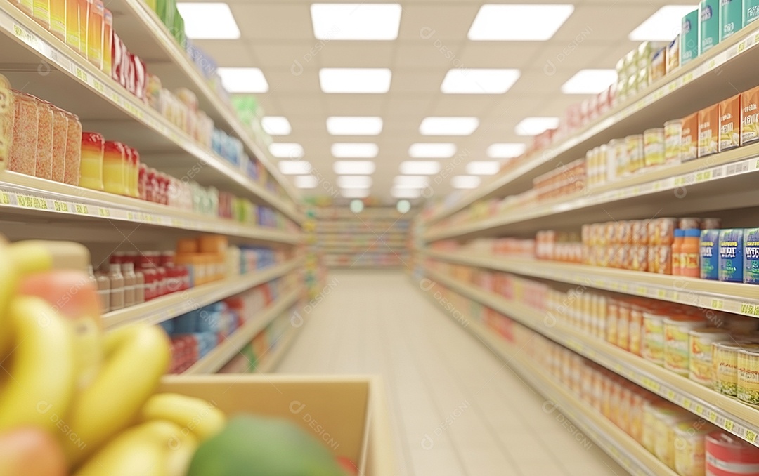 Prateleiras desfocadas em supermercados e lojas de departamentos