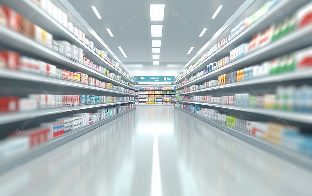 Prateleiras de compras desfocadas em supermercados