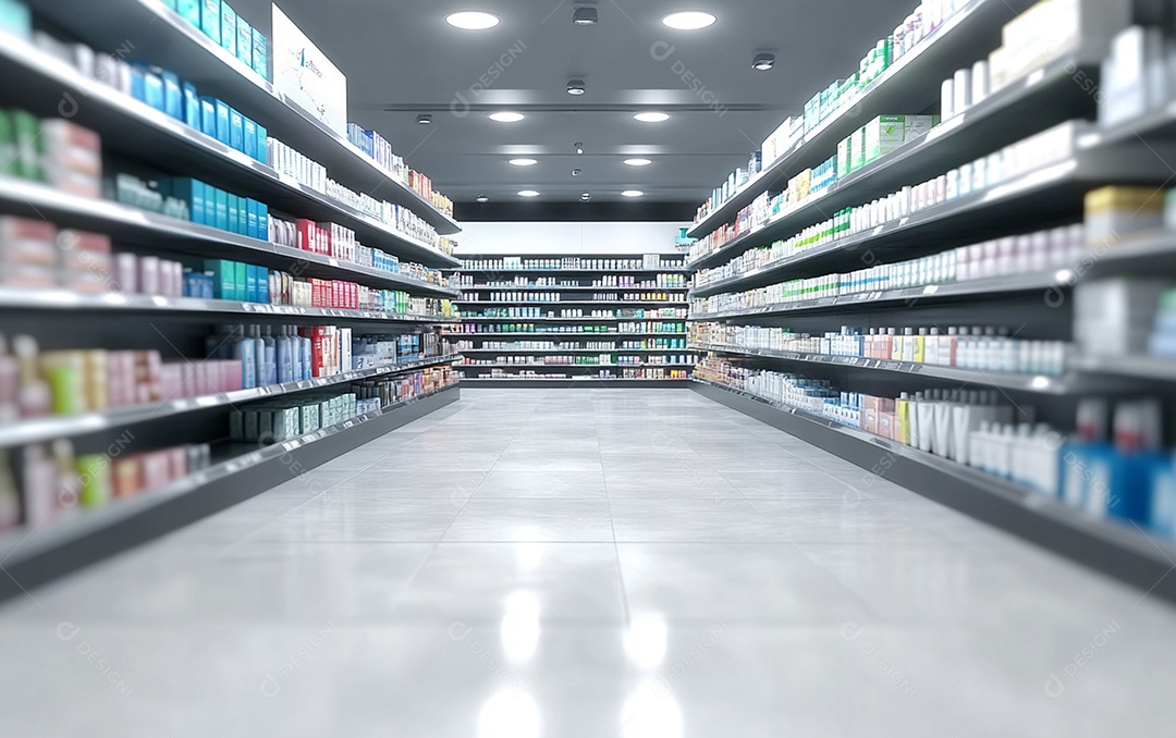 Prateleiras de compras desfocadas em supermercados