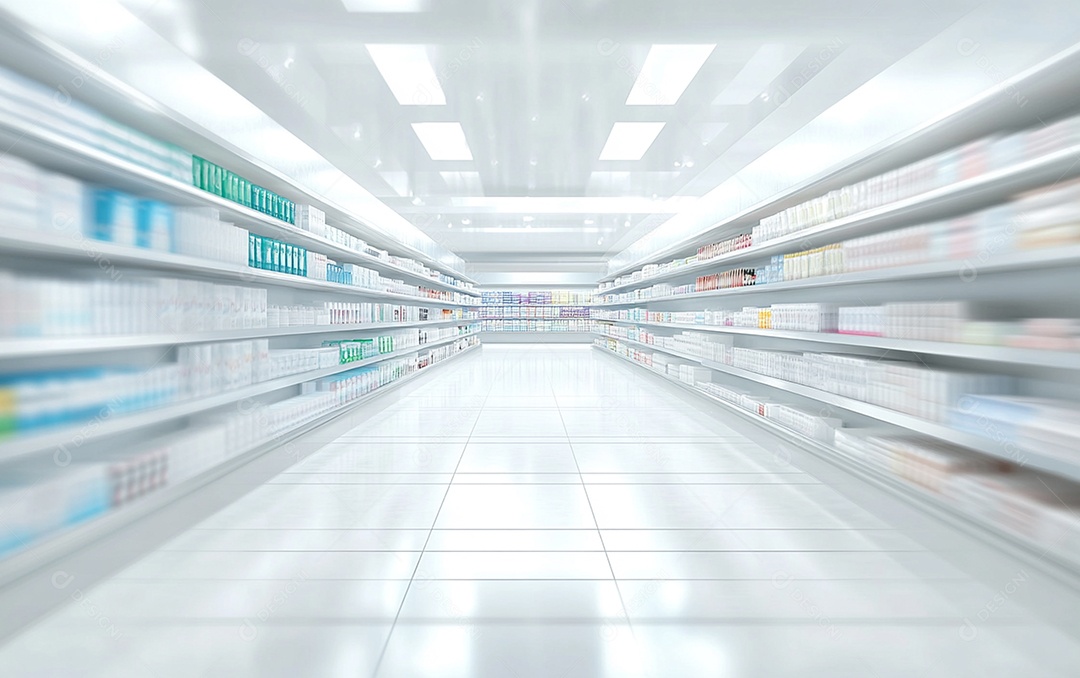 Prateleiras de compras desfocadas em supermercados