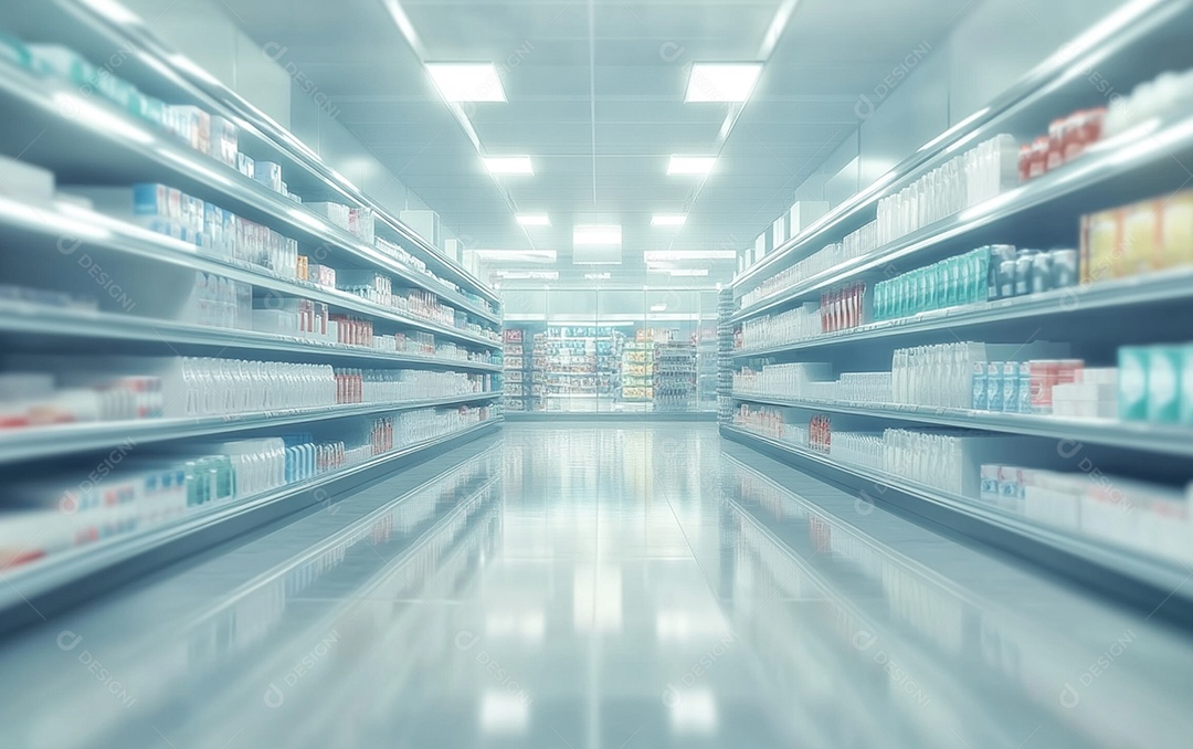 Prateleiras de compras desfocadas em supermercados