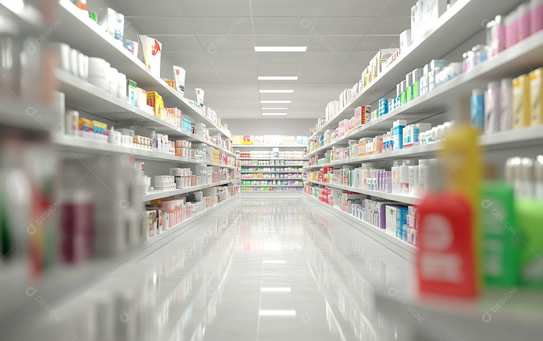 Prateleiras de compras desfocadas em supermercados