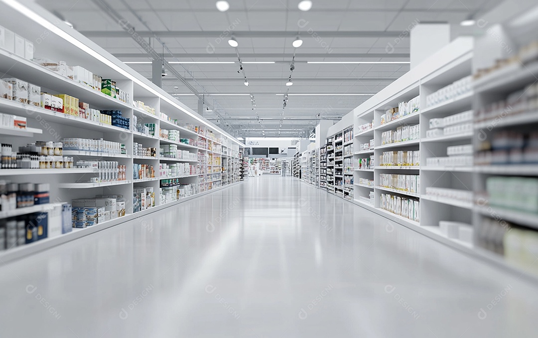 Prateleiras de compras desfocadas em supermercados