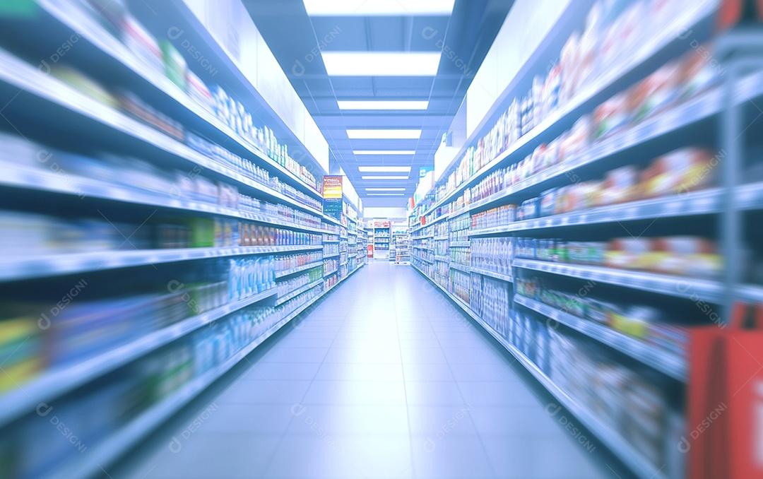 Prateleiras de compras desfocadas em supermercadosv