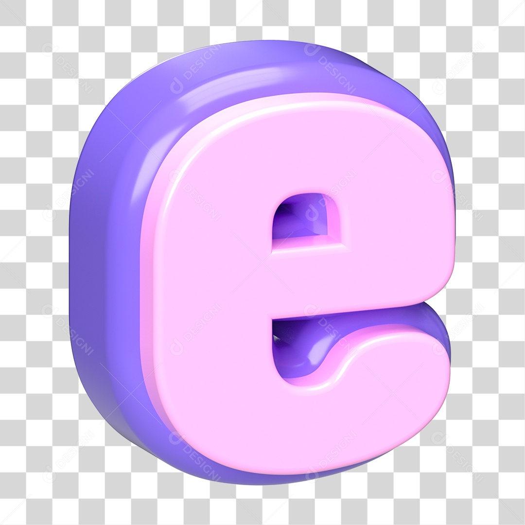 Letra e Minúscula Roxo E Rosa Elemento 3D Para Composição PNG Transparente