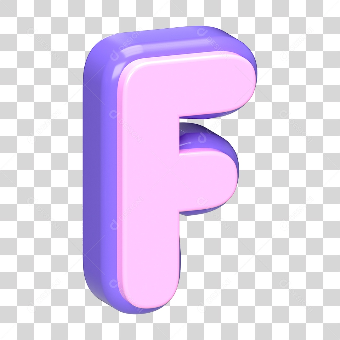 Letra F Maiúscula Roxo E Rosa Elemento 3D Para Composição PNG Transparente