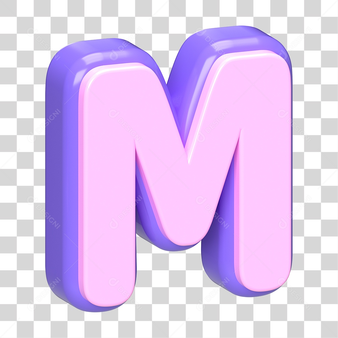 Letra M Maiúscula Roxo E Rosa Elemento 3D Para Composição PNG Transparente