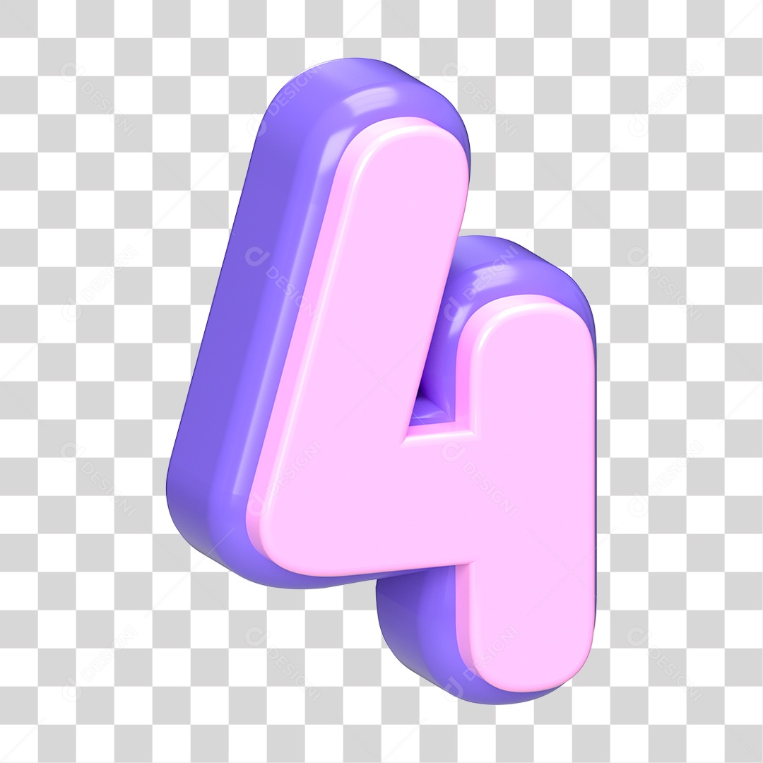 Número 4 Roxo E Rosa Elemento 3D Para Composição PNG Transparente