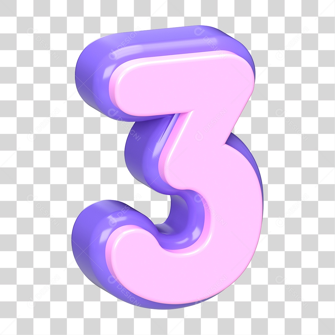 Número 3 Roxo E Rosa Elemento 3D Para Composição PNG Transparente