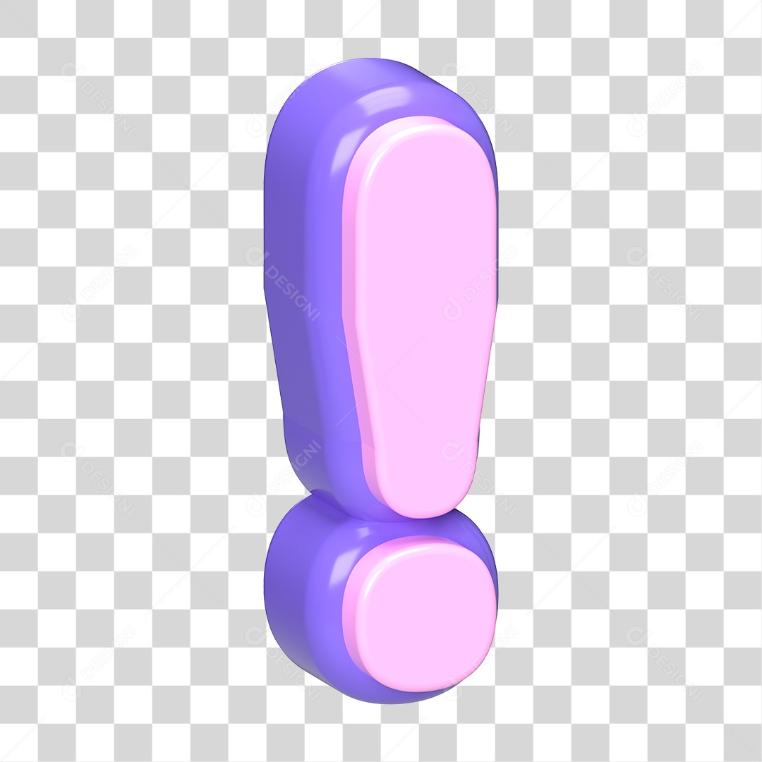 Ponto De Exclamação Roxo e Rosa 3D Para Composição PNG Transparente