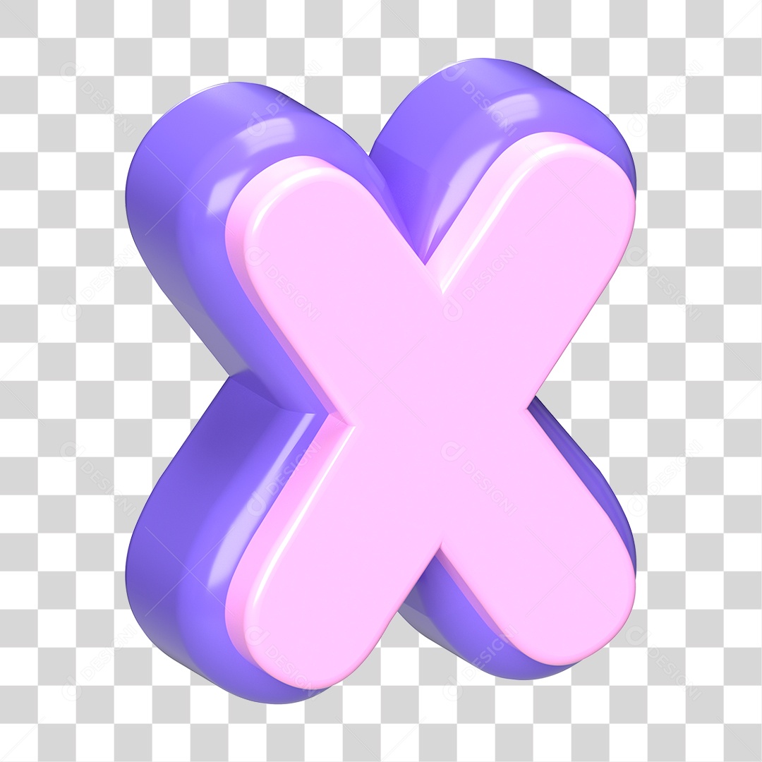 Letra x Minúscula Roxo E Rosa Elemento 3D Para Composição PNG Transparente