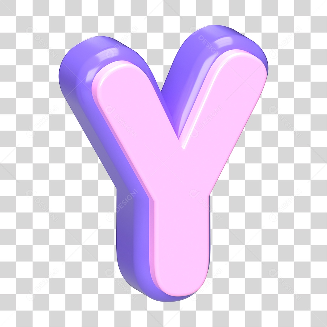 Letra Y Maiúscula Roxo E Rosa Elemento 3D Para Composição PNG Transparente