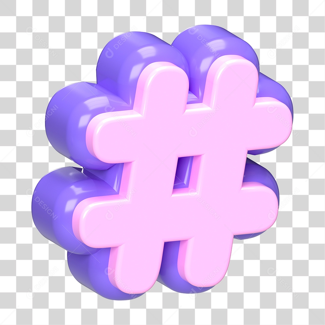 Uma Hashtag Rosa E Roxa Elemento 3D Para Composição PNG Transparente