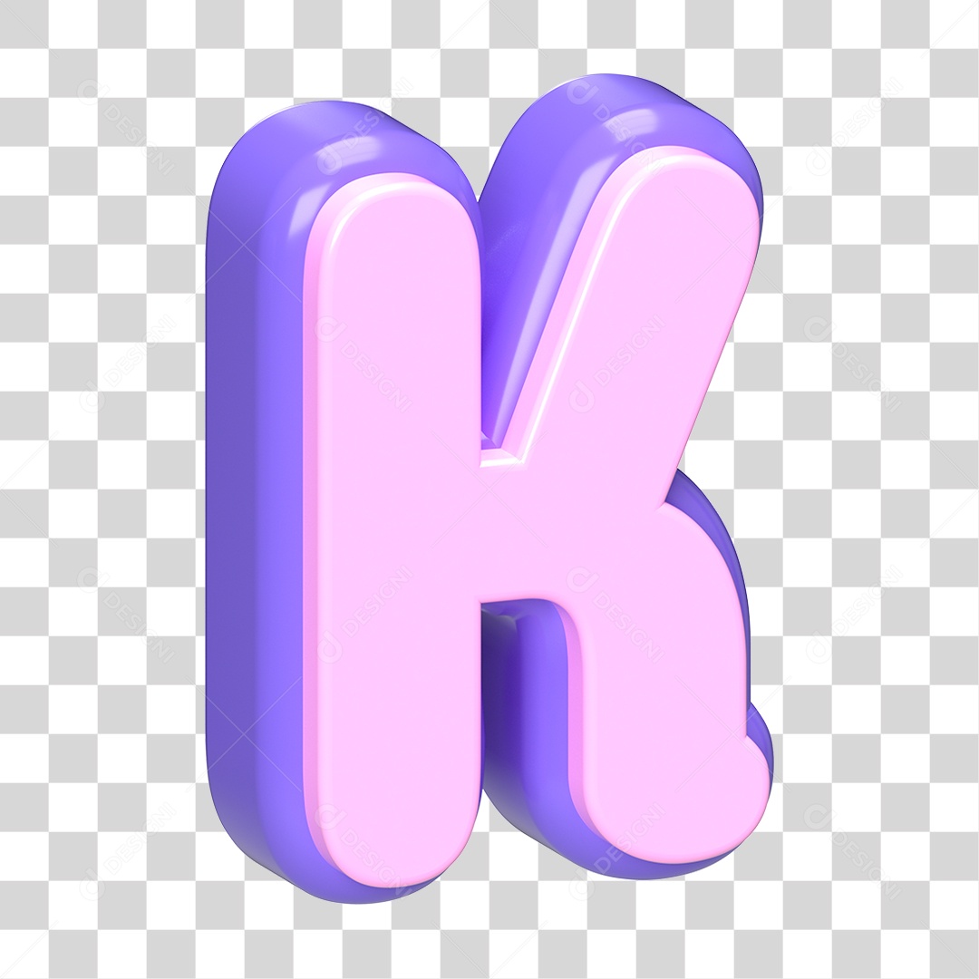 Letra K Maiúscula Roxo E Rosa Elemento 3D Para Composição PNG Transparente