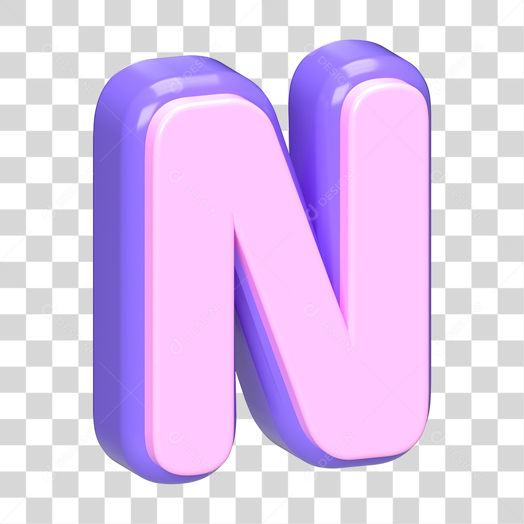 Letra N Maiúscula Roxo E Rosa Elemento 3D Para Composição PNG Transparente