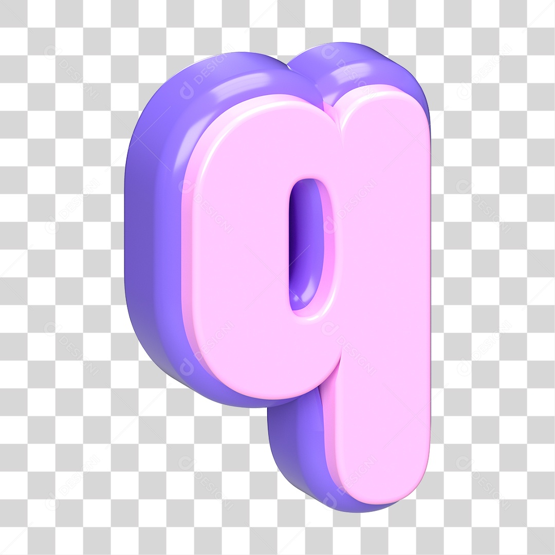 Letra q Minúscula Roxo E Rosa Elemento 3D Para Composição PNG Transparente
