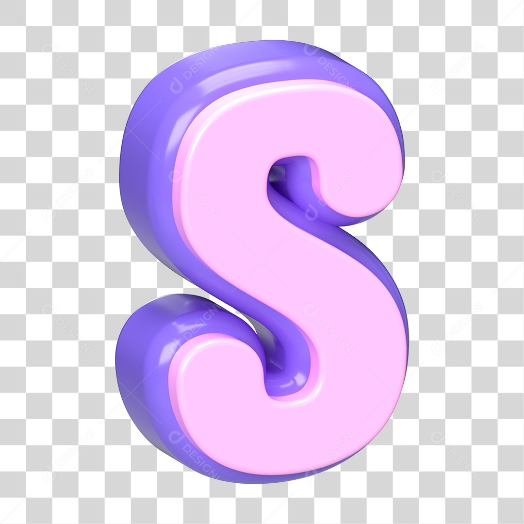 Letra S Maiúscula Roxo E Rosa Elemento 3D Para Composição PNG Transparente