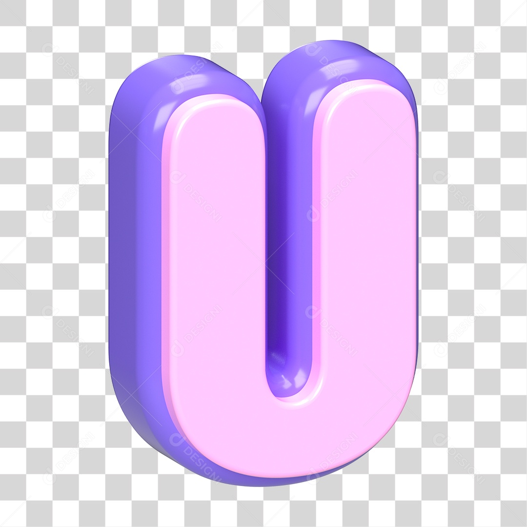 Letra U Maiúscula Roxo E Rosa Elemento 3D Para Composição PNG Transparente