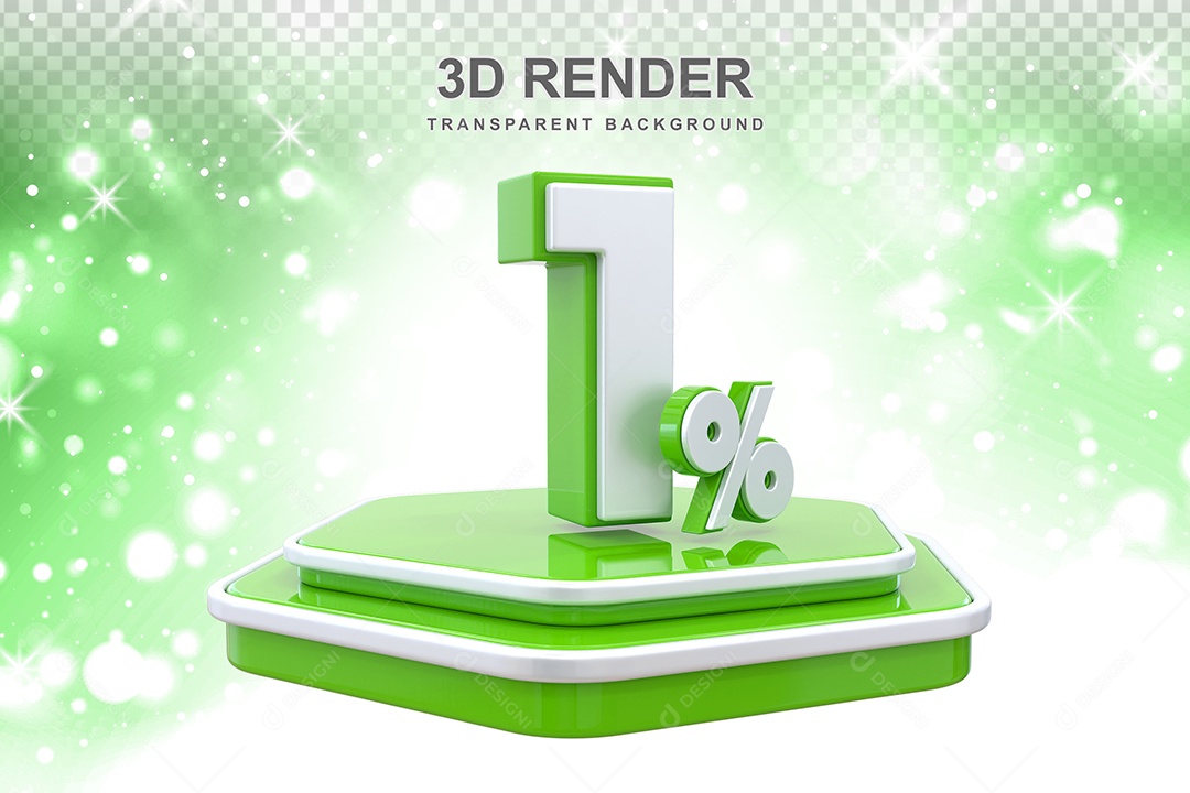 Elemento 3D Pódio de Número 1% Verde para Composição PSD
