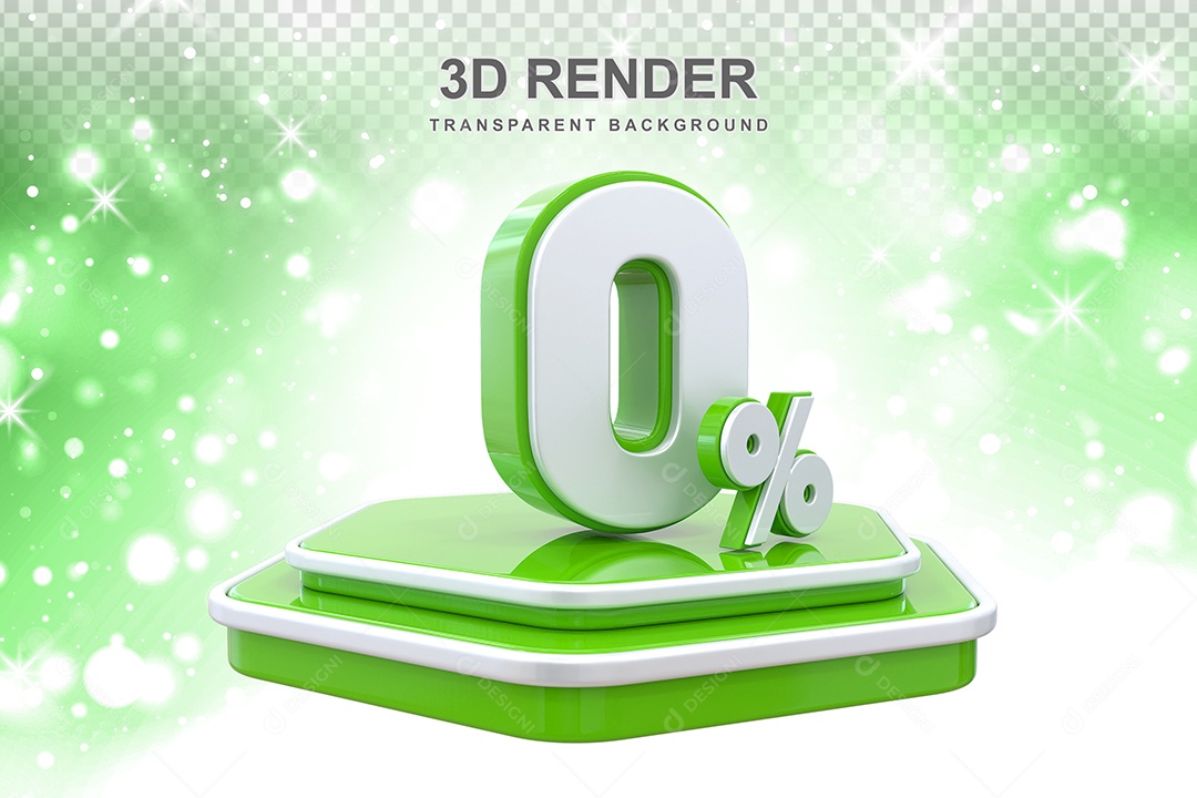 Elemento 3D Pódio de Número 0% Verde para Composição PSD