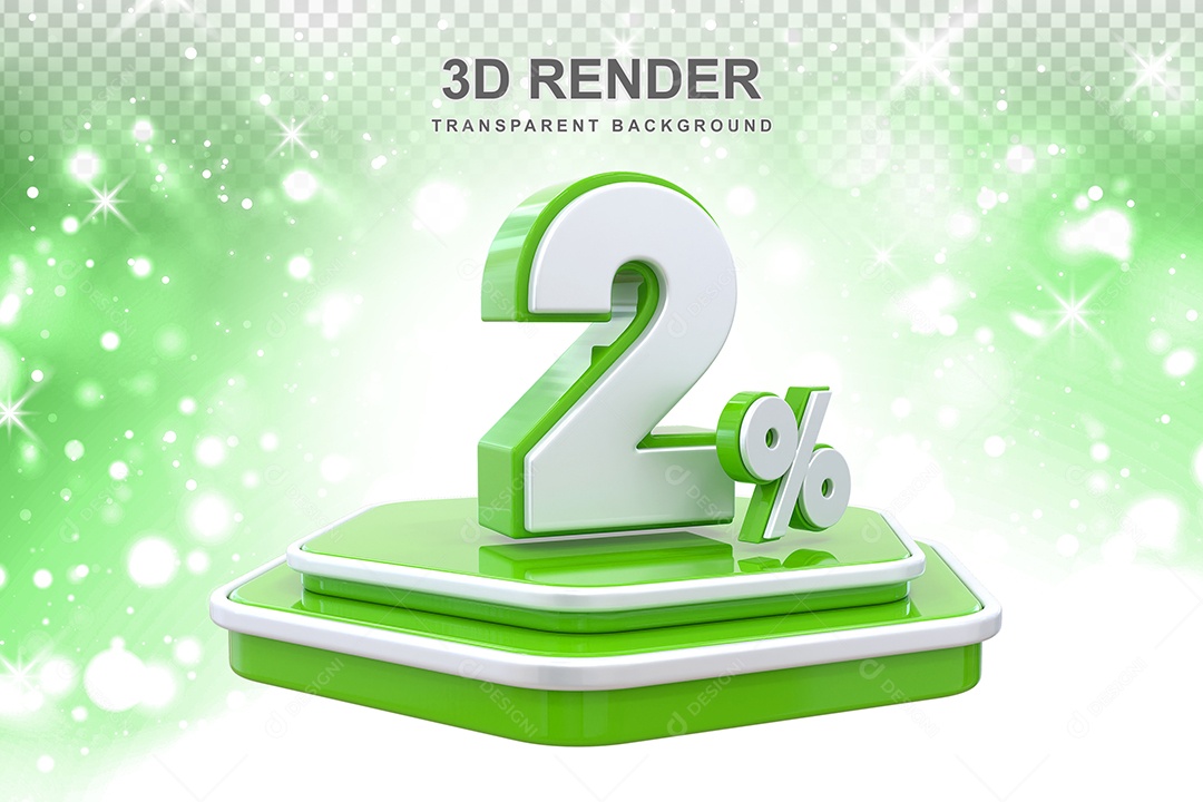 Elemento 3D Pódio de Número 2% Verde para Composição PSD