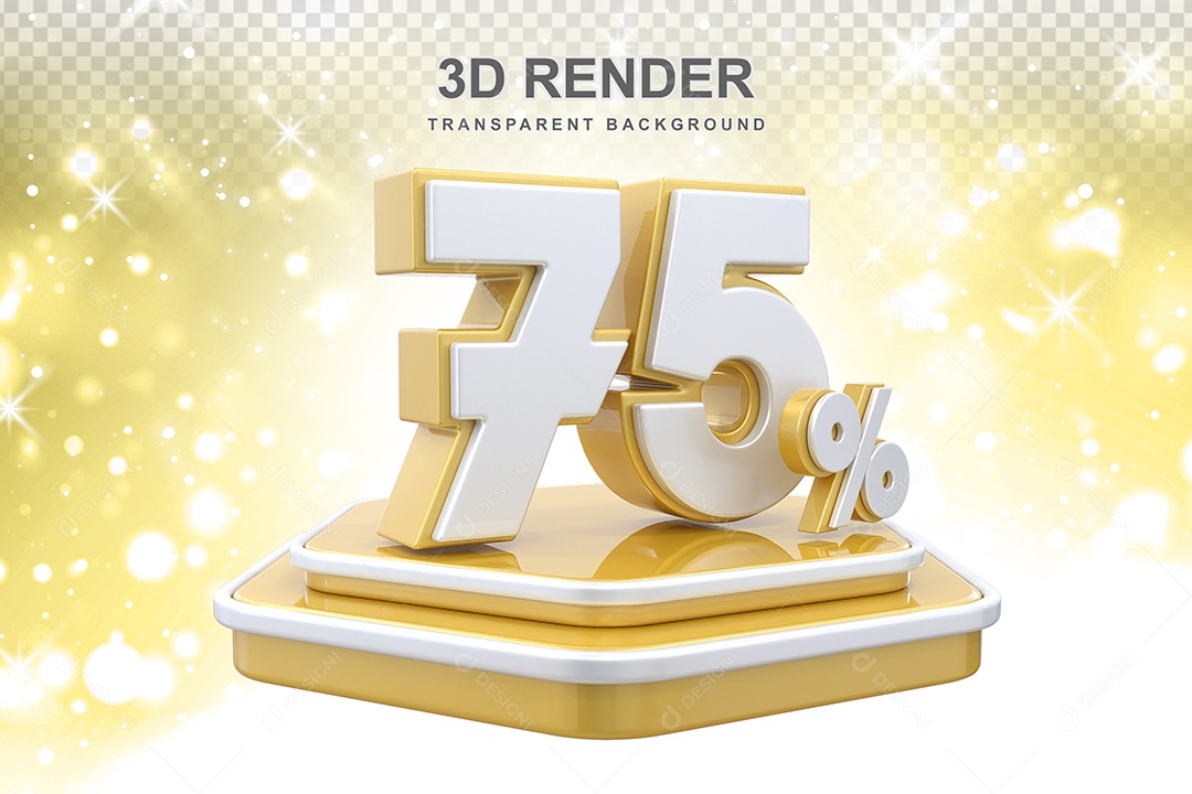 Elemento 3D Pódio de Número 75% Dourado e Branco para Composição PSD