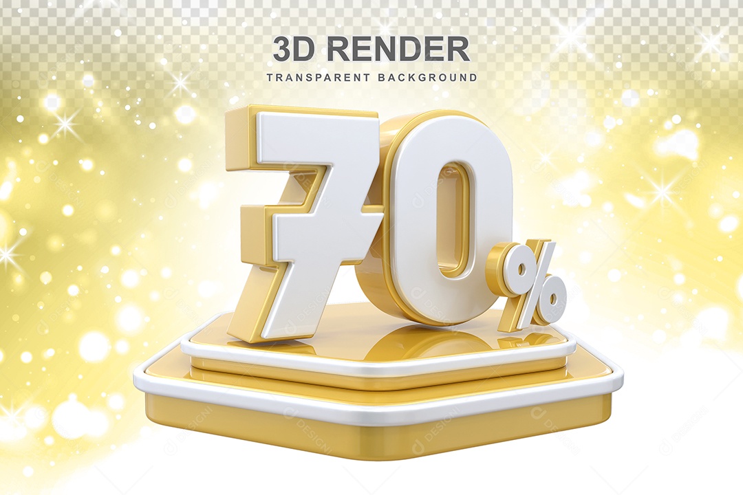 Elemento 3D Pódio de Número 65% Dourado e Branco para Composição PSD