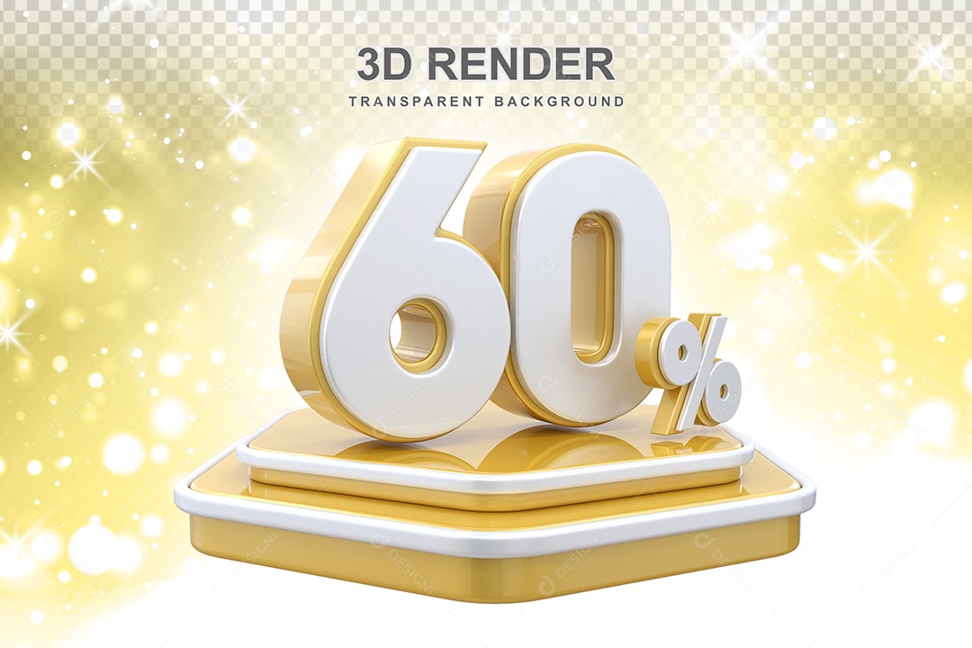 Elemento 3D Pódio de Número 60% Dourado e Branco para Composição PSD