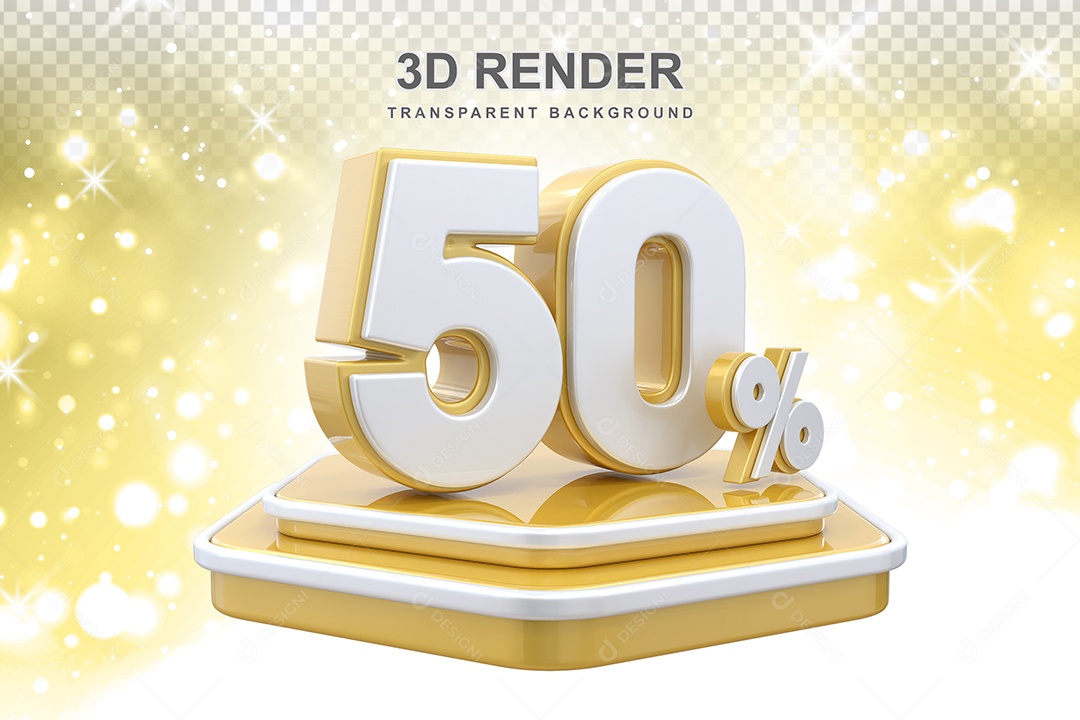 Elemento 3D Pódio de Número 50% Dourado e Branco para Composição PSD