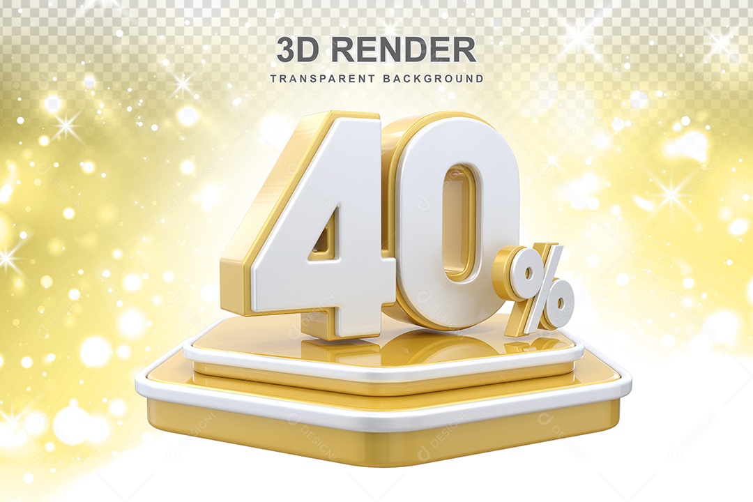 Elemento 3D Pódio de Número 40% Dourado e Branco para Composição PSD