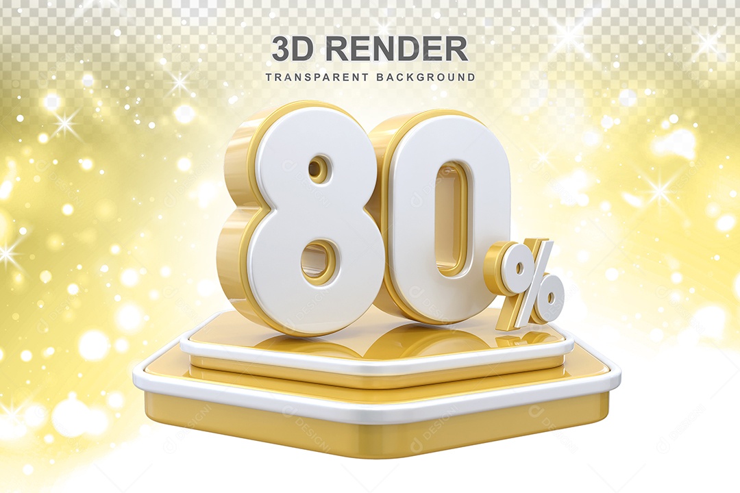 Elemento 3D Pódio de Número 80% Dourado e Branco para Composição PSD