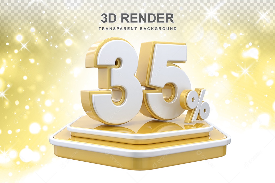 Elemento 3D Pódio de Número 35% Dourado e Branco para Composição PSD