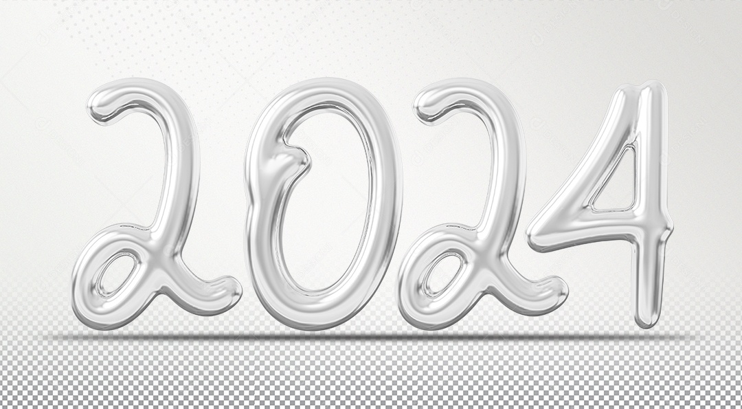 Número 2024 Prata de Ano Novo Elemento 3D para Composição PSD