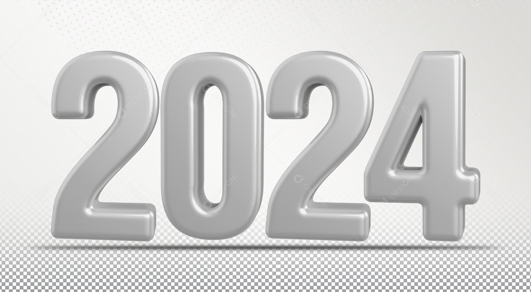 Número 2024 Prata de Ano Novo Elemento 3D para Composição PSD