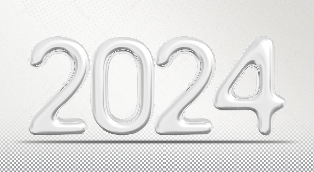Número 2024 Prata de Ano Novo Elemento 3D para Composição PSD