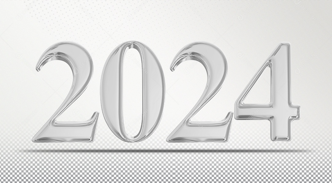 Número 2024 Prata de Ano Novo Elemento 3D para Composição PSD