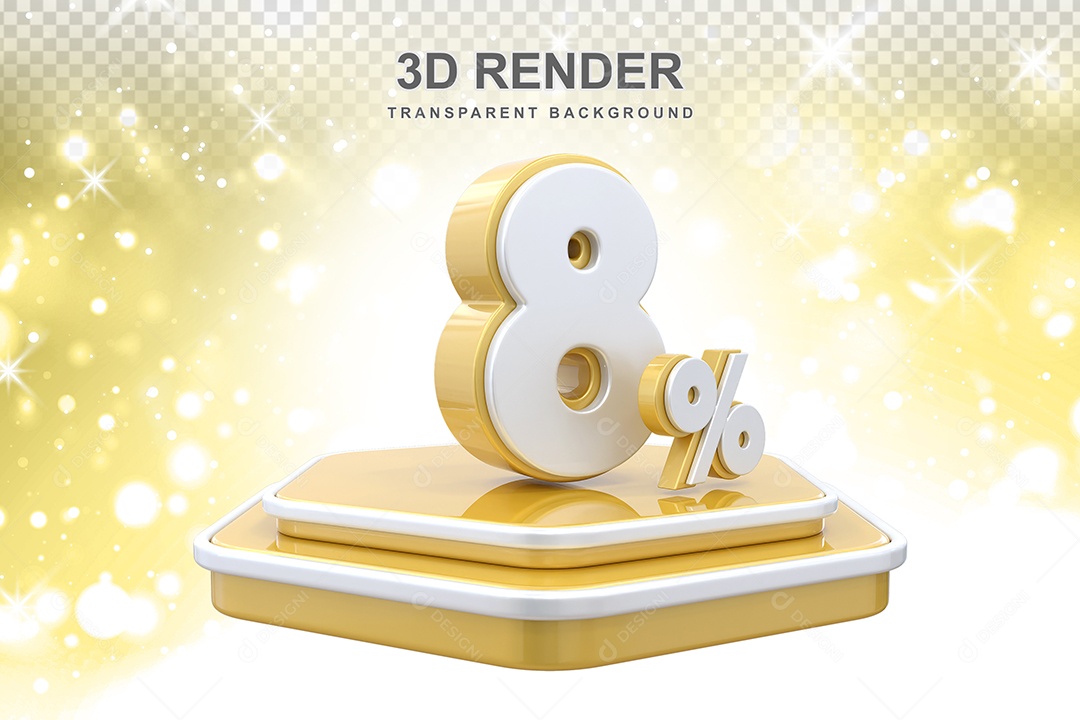 Elemento 3D Pódio de Número 8% Dourado e Branco para Composição PSD