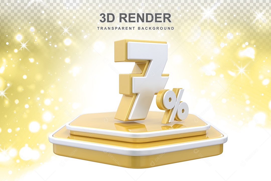 Elemento 3D Pódio de Número 7% Dourado e Branco para Composição PSD