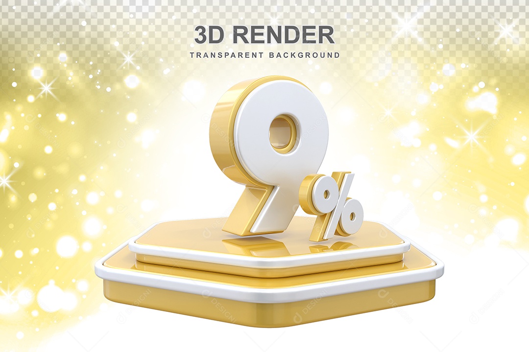 Elemento 3D Pódio de Número 9% Dourado e Branco para Composição PSD